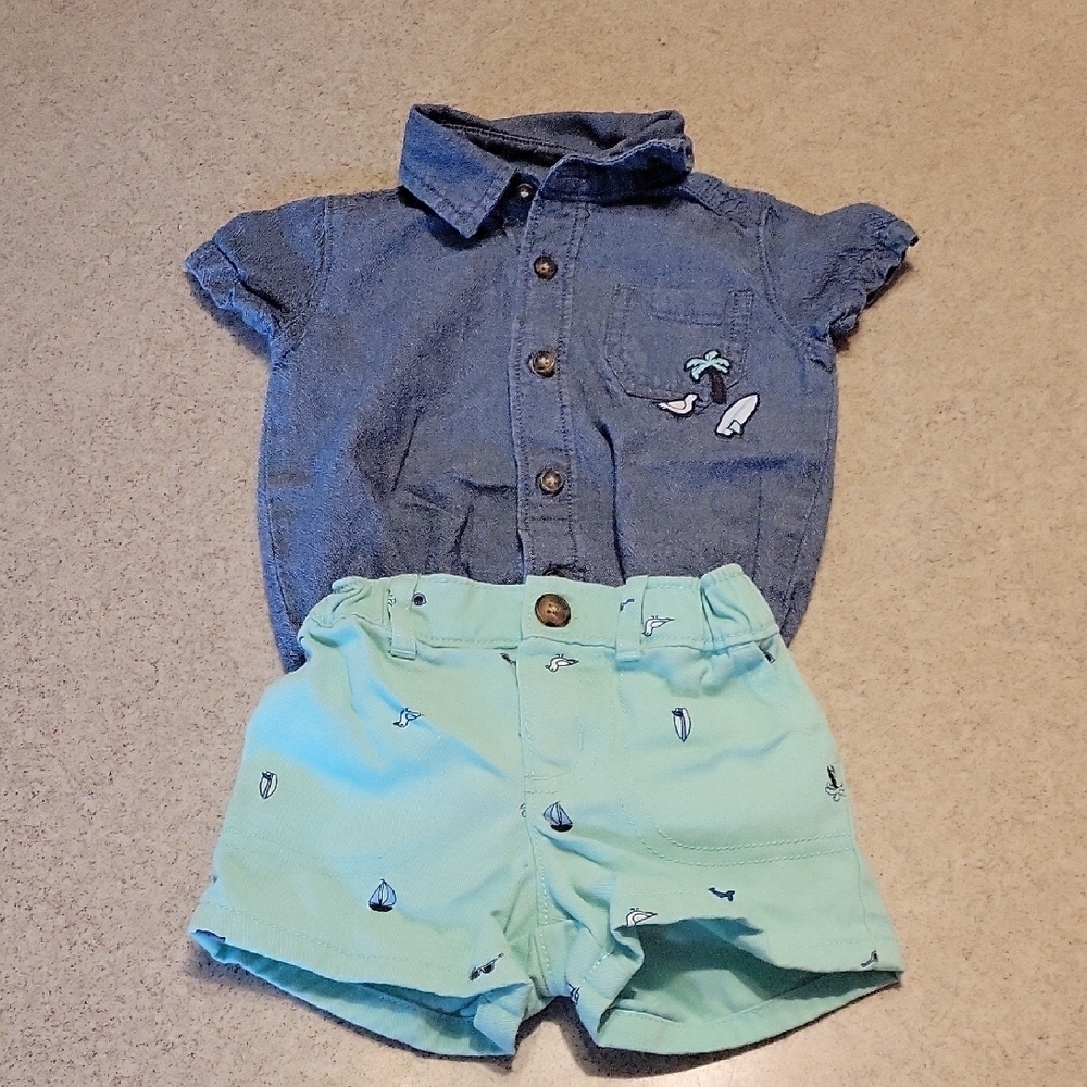 CARTERS 2PC OUTFIT WITH SURF THEME Size 6 Months